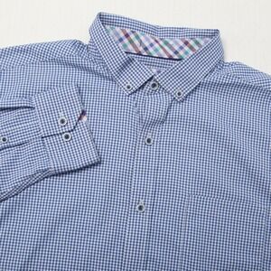 Johnston & Murphy XC4 Shirt Mens XL Blue Check Button Down Stretch Long Sleeve